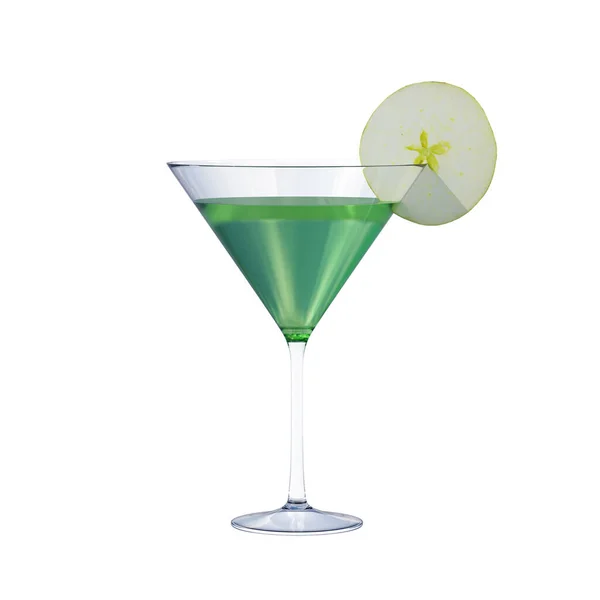 stock image Green appletini cocktail with apple garnish in martini glass on white background