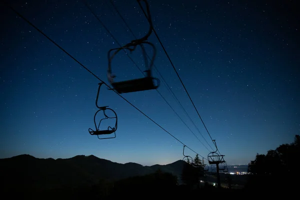 Cable Car Station Mountain Starry Night Sky Shymbulak Ski Resort — Stock Photo, Image