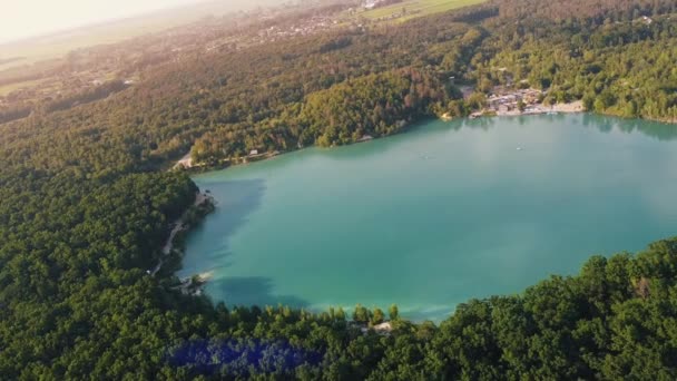 Aerial Top Flight Amazing Small Lake Perfectly Shape Cloudy Sky — Stockvideo
