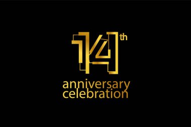 Soyut logoti tarzı 14. yıl dönümü kutlaması. Siyah arkaplanda izole edilmiş altın rengi ile yıldönümü