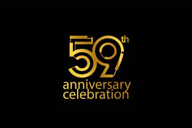 59 'uncu yıl dönümü kutlaması soyut tarz logoti. Siyah arkaplanda izole edilmiş altın rengi ile yıldönümü