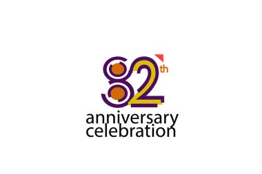 Soyut logotin 82 yıllık yıldönümü kutlaması. Beyaz arkaplanda mor, sarı, turuncu renkli yıldönümü 
