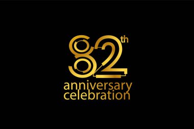 Soyut logotin 82 yıllık yıldönümü kutlaması. Siyah arkaplanda izole edilmiş altın rengi ile yıldönümü