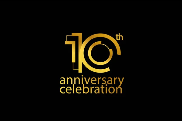 Dziesięciolecie Świętowania Abstrakcyjnego Stylu Logotypu Rocznica Złotym Kolorem Izolowane Czarnym — Wektor stockowy