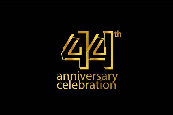 44周年を祝う抽象的なスタイルのロゴタイプ 黒を基調とした金色の記念日 — ストックベクタ