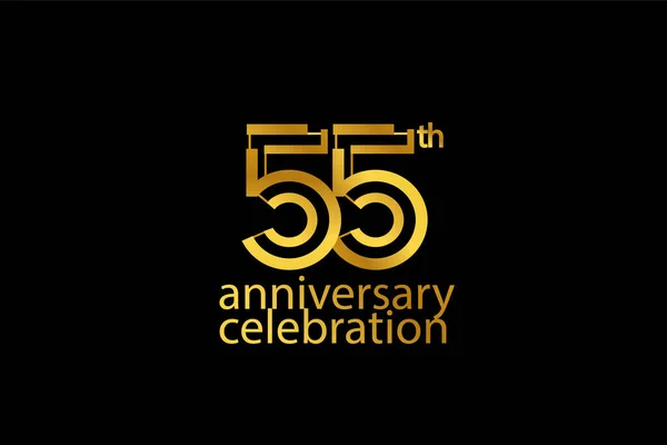 55周年を祝う抽象的なスタイルのロゴタイプ 黒を基調とした金色の記念日 — ストックベクタ