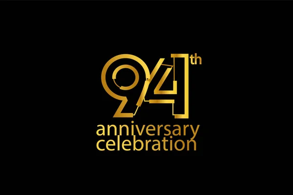 94周年を祝う抽象的なスタイルのロゴタイプ 黒を基調とした金色の記念日 — ストックベクタ