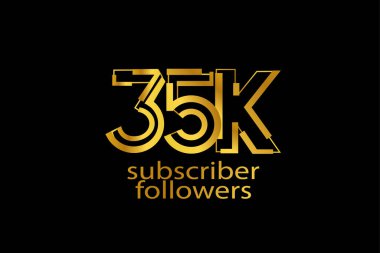 35K, 35.000 subscribers followers golden color on black background for social media and internet content-vector clipart