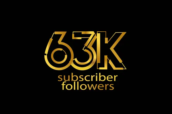 stock vector 63K, 63.000 subscribers followers golden color on black background for social media and internet content-vector