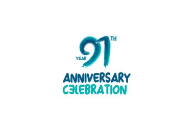 91th, 91 years, 91 years anniversary celebration fun style logotype. anniversary white logo with green blue color isolated on white background, vector design for celebrating event clipart