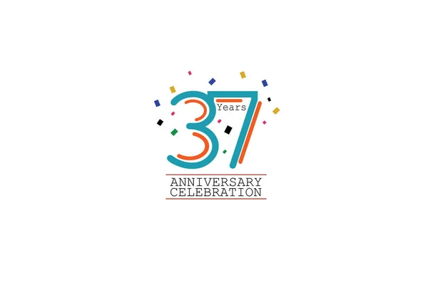 37周年2色青とオレンジの白を基調とした抽象的なスタイルのロゴタイプ お祝いのベクトルのための独立したカラーベクトルデザイン — ストックベクタ
