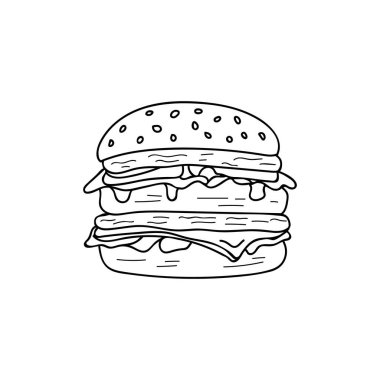 Vektör olarak Burger doodle çizimi. Hamburgerin el çizimi çizimi. Hamburger çizimi