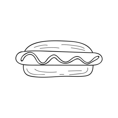 Sosisli karalama çizimi. Sosisli el çizimi. Vektörde hot dog doodle simgesi