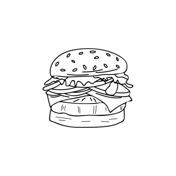 Burger Firka Illusztráció Vektorban Burger Kézzel Rajzolt Illusztráció Vektorban Hamburger — Stock Vector
