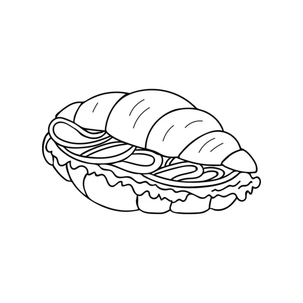 샌드위치는 Croissant Doodle 삽화에 있습니다 벡터로 크로와 샌드위치 벡터로 크로와 — 스톡 벡터