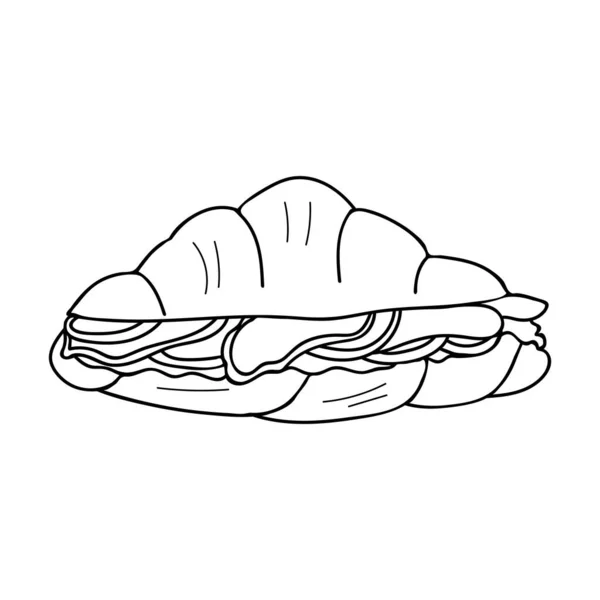 샌드위치는 Croissant Doodle 삽화에 있습니다 벡터로 크로와 샌드위치 벡터로 크로와 — 스톡 벡터