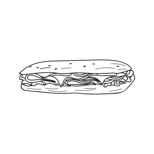 Vektör Olarak Sandviç Çizimi Sandviç Elle Çizilmiş Bir Çizim Ekmek — Stok Vektör
