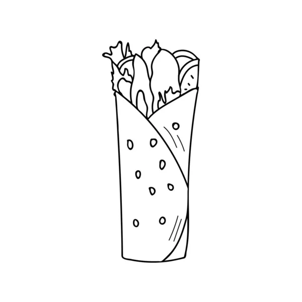 Tavuklu Karalama Çizimi Shawarma Karalama Çizimi Tavuklu Rulo Çizimi Vektör — Stok Vektör