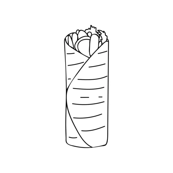 Galinha Rolo Doodle Ilustração Vetor Shawarma Doodle Ilustração Rolo Frango — Vetor de Stock