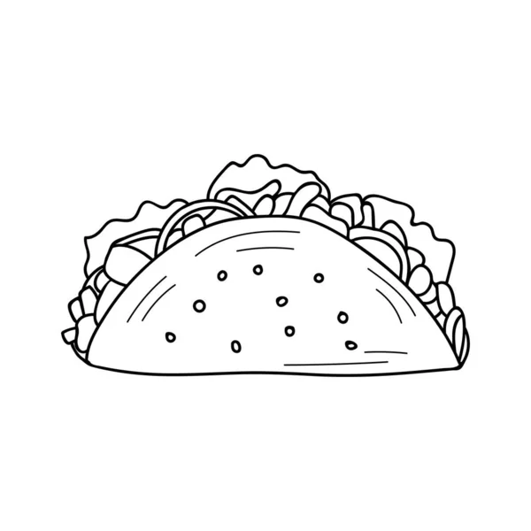 Taco Mexicano Doodle Ilustração Vetor Taco Mexicano Ilustração Desenhada Mão — Vetor de Stock