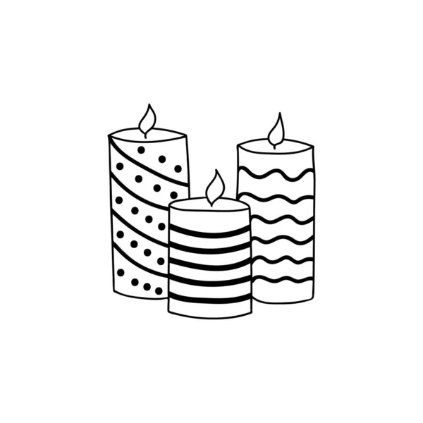 Drei Kerzen Kritzeln Illustration Vektor Kerzenkritzelillustration Vektor Weihnachtskerzen Handgezeichnete Illustration — Stockvektor