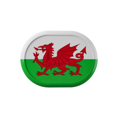 Galler bayrağı. 3 boyutlu İspanya bayrağı sembolü. Galler bayrağı 3D illüstrasyon. Galler bayrağı 3d illüstrasyon. 