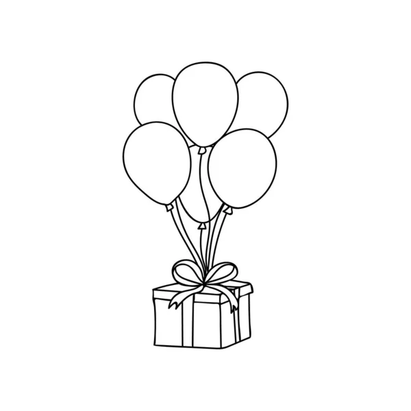 带气球的礼品盒用矢量显示涂鸦 手持礼品盒的气球手绘图解 圣诞快乐及新年大旗设计 — 图库矢量图片