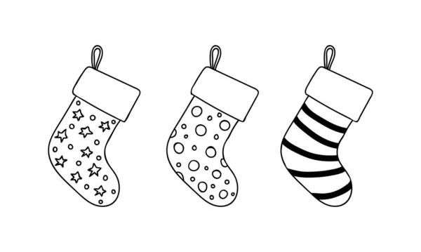 Calzini Natale Collezione Illustrazioni Scarabocchio Natale Calze Doodle Illustrazioni Set — Vettoriale Stock