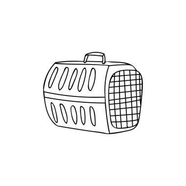 Evcil hayvan taşıyıcısı karalama çizimi. Hayvan taşıyıcı el çizimi simgesi. Evcil hayvan taşıma çantası karalama ikonu. Evcil hayvan sandığı simgesi