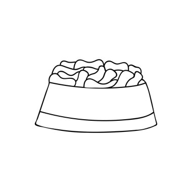 Evcil hayvan yemek kasesi çizimi. Evcil hayvan yemek kasesi vektörde el resmi simgesi.