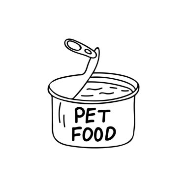Evcil hayvan yiyeceği çizimi. Vektör olarak evcil hayvan maması el çizimi.
