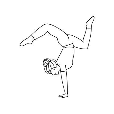 Yoga, vektörde karalama çizimi yapar. Yoga vektörde el çizimi simgesi oluşturur. Çizgi çizimi yapan bir kadın. Yoga karalama yapan kadın.