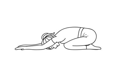 Elinin üstünde duran genç bir kadın yan görüş önünde yoga egzersizi yapıyor. Ellerinin üzerinde yoga egzersizi yapan bir kız vektör simgesini karalıyor..