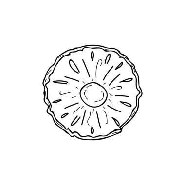 Vektör olarak ananas dilimi çizimi. Dilimlenmiş ananasın el çizimi simgesi.