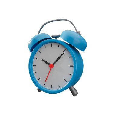 Mavi alarm saati. Beyaz arkaplanda 3d görüntü izole edildi..