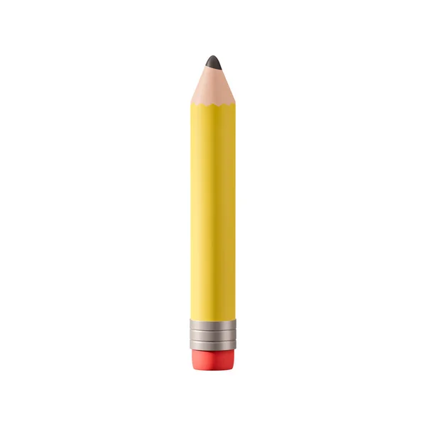 3d illustration of yellow pencil with eraser in bottom isolated on white background. Pencil with eraser 3d illustration