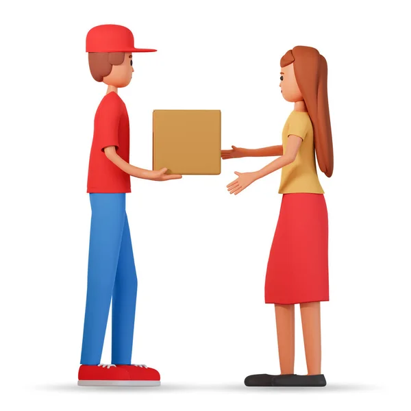 Courier Handling Parcel Customer Woman Illustration Isolated White Background Courier — Fotografia de Stock