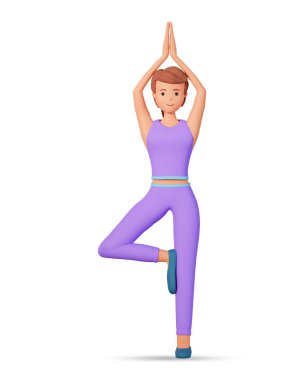 3d illustration of woman doing yoga exercise. A girl doing stretching exercise of yoga 3d illustration isolated on white background