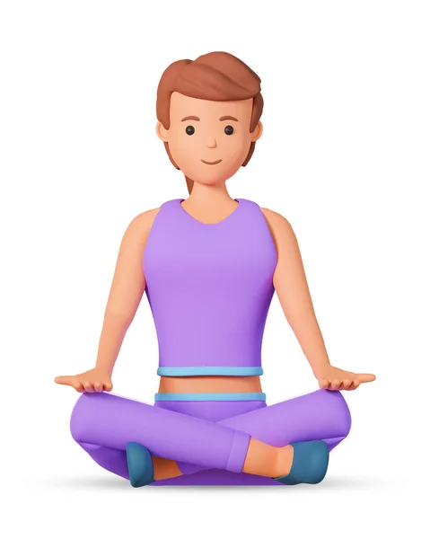 Personaje Mujer Sentado Pose Loto Haciendo Ejercicio Yoga Vista Frontal —  Fotos de Stock