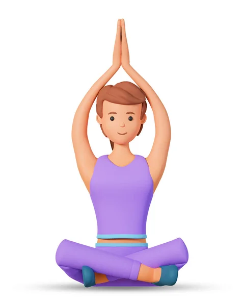 Personaggio Donna Seduto Posa Loto Facendo Esercizio Yoga Vista Frontale — Foto Stock