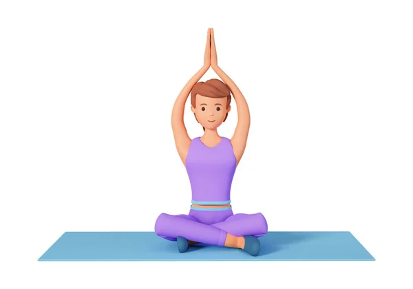Woman Character Sitting Lotus Pose Doing Yoga Exercise Mat Young — Stock Photo, Image