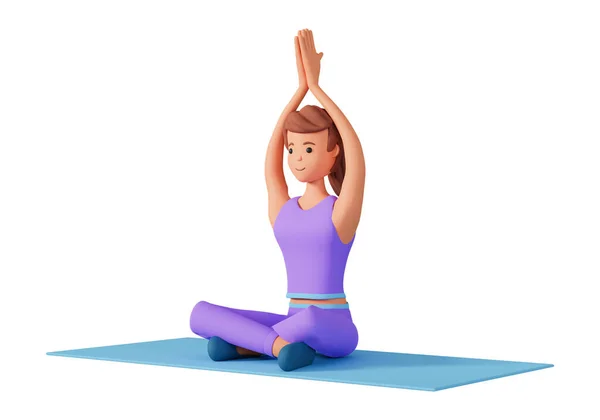 Vrouw Karakter Zitten Lotus Poseren Doen Yoga Oefening Mat Jonge — Stockfoto