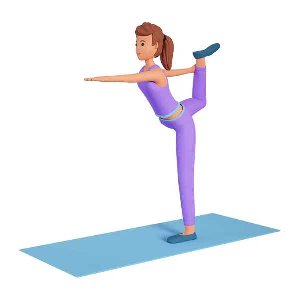 Woman Doing Yoga Exercise Strechig Her Leg Hand Standing Mat — Stock Photo, Image