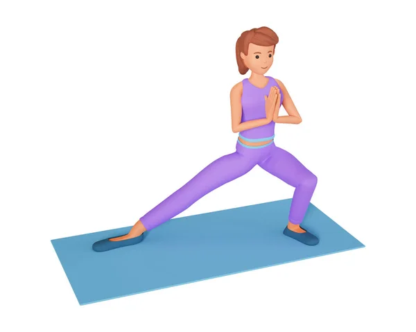 Vrouw Die Yoga Oefening Mat Perspectief Bekijkt Illustratie Geïsoleerd Witte — Stockfoto