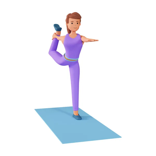 Kadın Yoga Egzersizi Yapıyor Bacağını Elini Beyaz Arka Planda Mat — Stok fotoğraf