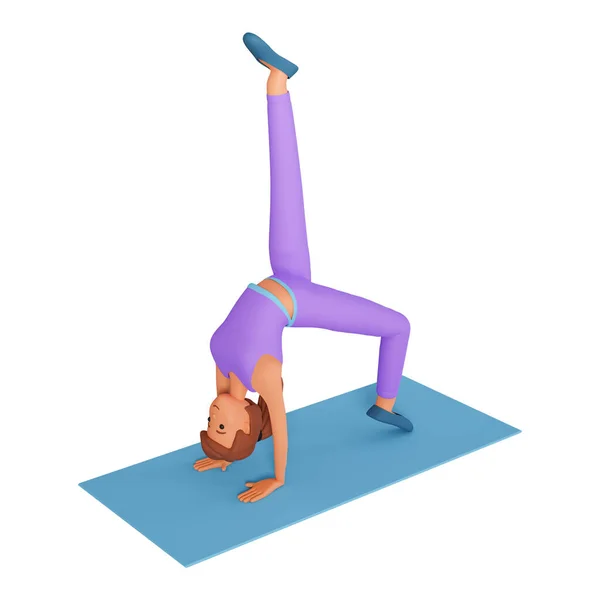 Young Woman Standing Her Hand Doing Yoga Exercise Mat Illustration — Stock Photo, Image