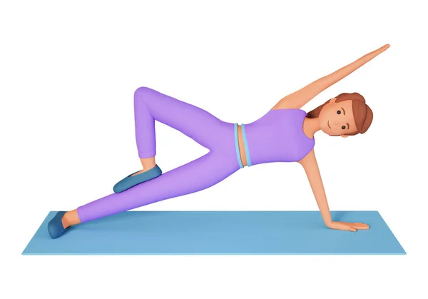 Женщина Стоящая Руке Циновке Делая Упражнения Yoga Фронтальный Вид Иллюстрации — стоковое фото