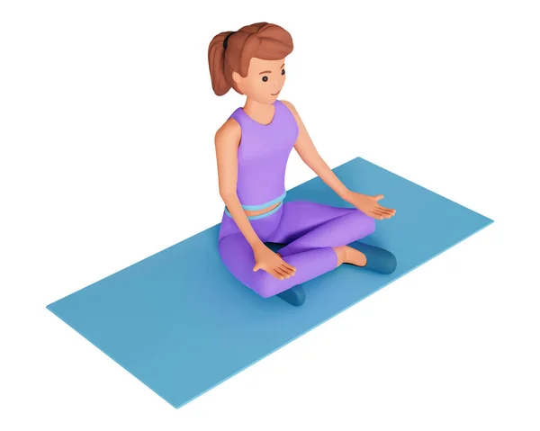 Personaje Mujer Sentado Pose Loto Haciendo Ejercicio Yoga Estera Mujer —  Fotos de Stock