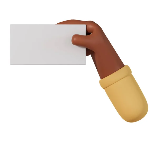 Tecknad Afrikansk Hand Hålla Tomt Papper Kort Med Kopia Utrymme — Stockfoto