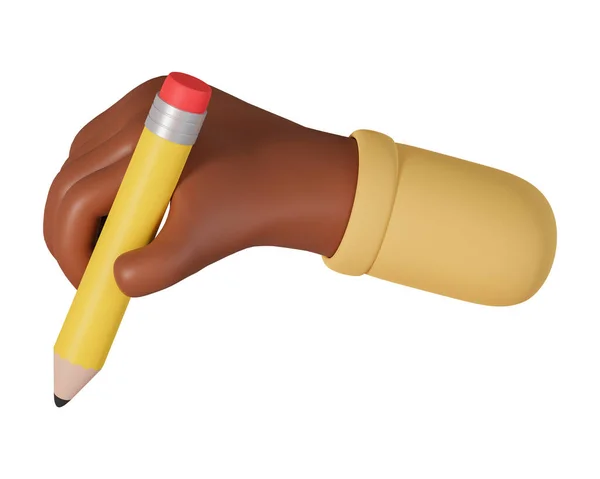Afrikanska Handen Håller Penna Illustration Isolerad Vit Bakgrund Mörk Hud — Stockfoto